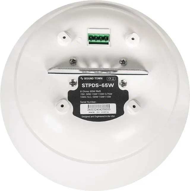 Alt view image 2 of 7 - Sound Town 6.5" Weather-Resistant Pendant Speaker, 70V/100V/8-Ohm, Indoor/Outdoor Commercial Speaker for Home and Commerical Installation, White (STPDS-65W)