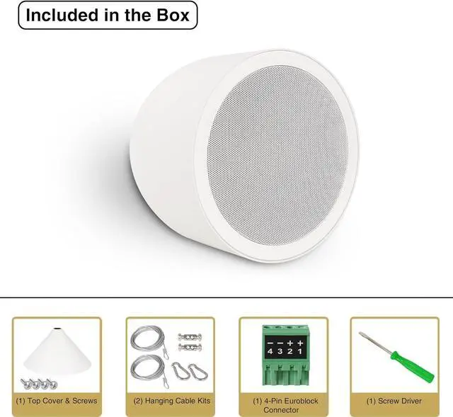 Alt view image 6 of 7 - Sound Town 6.5" Weather-Resistant Pendant Speaker, 70V/100V/8-Ohm, Indoor/Outdoor Commercial Speaker for Home and Commerical Installation, White (STPDS-65W)