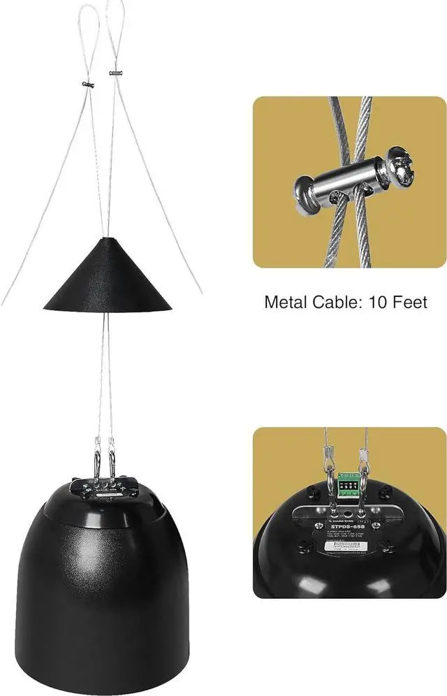 Alt view image 4 of 7 - Sound Town 6.5" Weather-Resistant Pendant Speaker, 70V/100V/8-Ohm, Indoor/Outdoor Commercial Speaker for Home and Commercial Installation, Black (STPDS-65B)