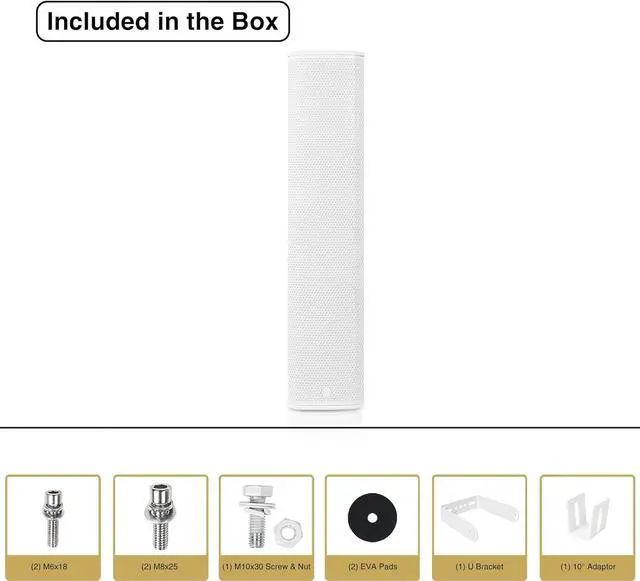Alt view image 7 of 7 - Sound Town High-Power Powered Column Line Array Speaker with 4x6.5-Inch Woofers, Dual Compression Drivers, Class-D w/DSP, TWS, Birch Plywood, Wall Mount for Conference, White (CARPO-K8WPW)