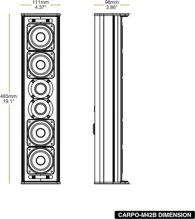 Alt view image 5 of 6 - Sound Town Weather-Resistant Compact Aluminum Line Array Column Speaker with Wall Mount Bracket, 4 x 3 Woofers, 2 x 1.2 Dome Tweeters, Black, for Church, Indoor & Outdoor Installation (CARPO-M42B)