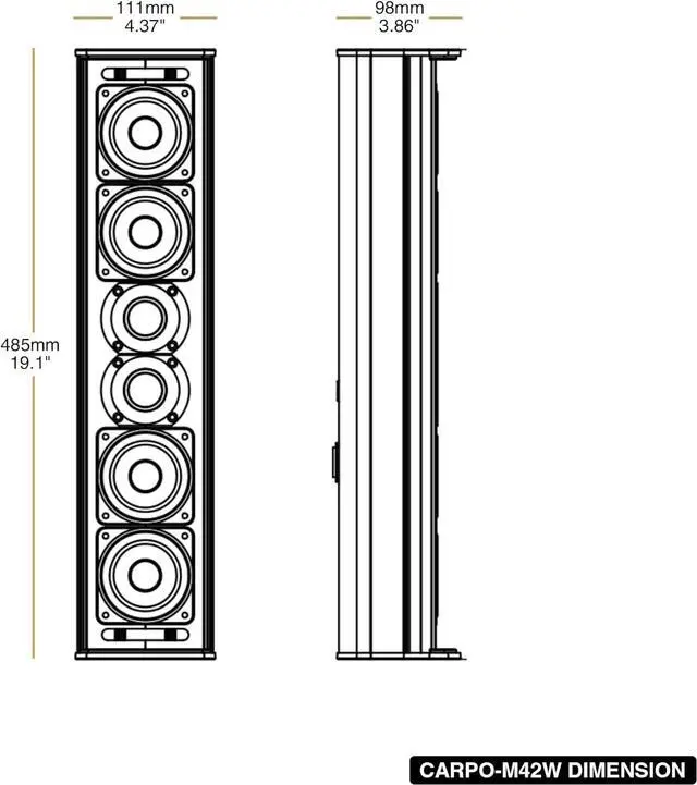 Alt view image 6 of 7 - Sound Town Weather-Resistant Compact Aluminum Line Array Column Speaker with Wall Mount Bracket, 4 x 3 Woofers, 2 x 1.2 Dome Tweeters, White, for Church, Indoor & Outdoor Installation (CARPO-M42W)