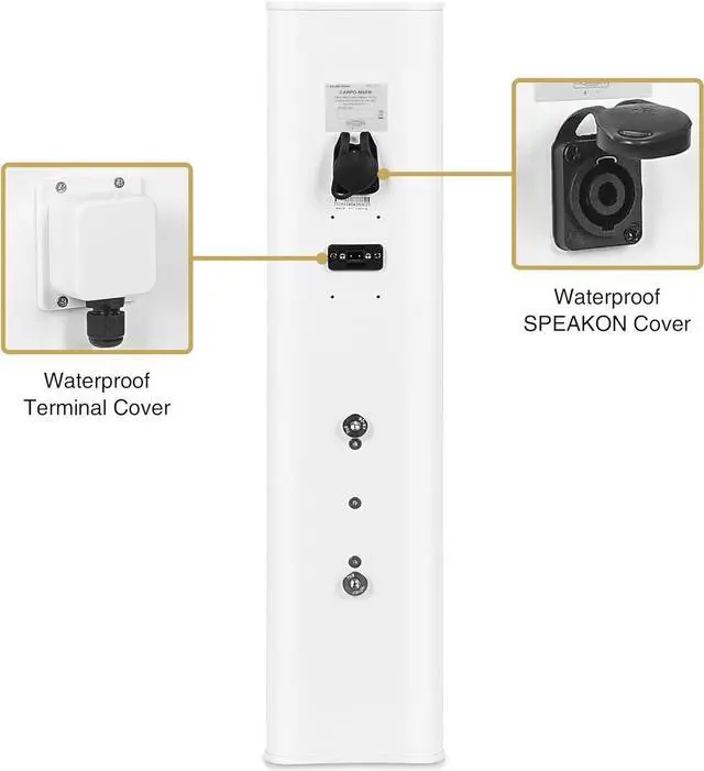 Alt view image 5 of 7 - Sound Town Weather-Resistant Compact Aluminum Line Array Column Speaker with Wall Mount Bracket, 4 x 3 Woofers, 2 x 1.2 Dome Tweeters, White, for Church, Indoor & Outdoor Installation (CARPO-M42W)