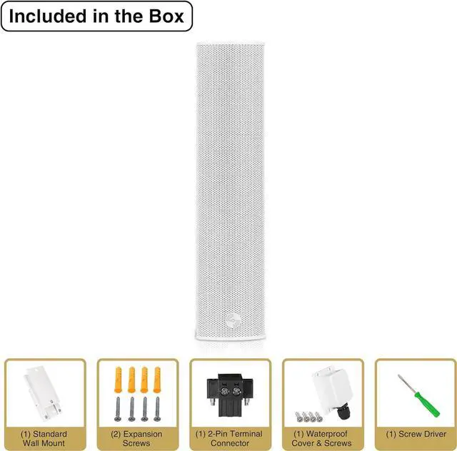 Alt view image 7 of 7 - Sound Town Weather-Resistant Compact Aluminum Line Array Column Speaker with Wall Mount Bracket, 4 x 3 Woofers, 2 x 1.2 Dome Tweeters, White, for Church, Indoor & Outdoor Installation (CARPO-M42W)