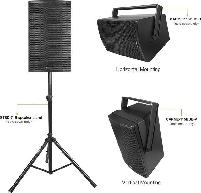 Alt view image 5 of 7 - Sound Town CARME Series 15" 900W 2-Way Professional PA DJ Speaker, Black with Titanium Driver, Birch Plywood for Installation, Live Sound, Karaoke, Bar, Church (CARME-115BG3)