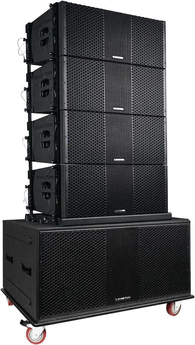 Main image of Sound Town ZETHUS Series Powered Line Array Speaker System with Dual 18-inch Line Array Subwoofer, Four Dual 10-inch Line Array Speakers, One Caster Board, Black (ZS-218SP210BP4C)