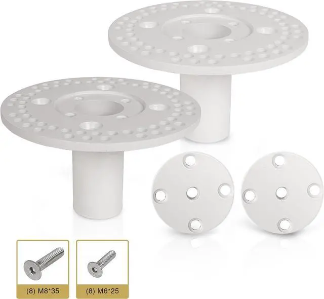 Alt view image 2 of 4 - Sound Town Speaker Pole Mounts, PA/DJ Speaker Cabinet Adapters, Two with 35mm (1 3/8") Pole Mounting, Two with M10 Threaded Mounting, White (STSD-AD3W-PAIR)
