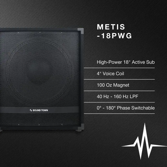 Alt view image 6 of 6 - Sound Town Pair of 18" 2400W Powered Subwoofers with Class-D Amplifiers, 4" Voice Coils, High-Pass Filters (METIS-18PWG-PAIR)