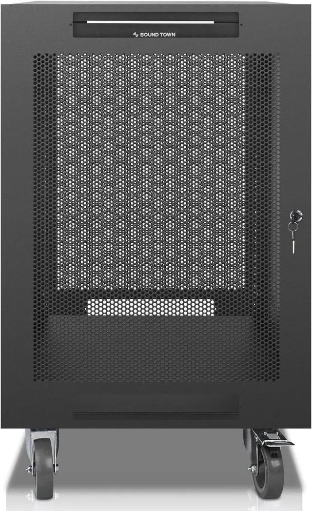 Alt view image 2 of 7 - Sound Town 16U Universal Steel Rack, w/Mesh Doors, Locking Casters, Vented Side Panels for Audio Video, Server and Network Equipment (STRK-M16UWD)