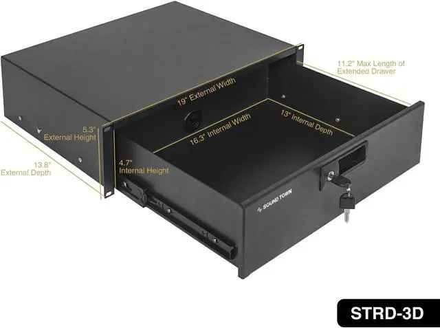 Alt view image 6 of 7 - Sound Town 19-inch 3U Locking Rack Drawer, with Protection Foam (STRD-3D)