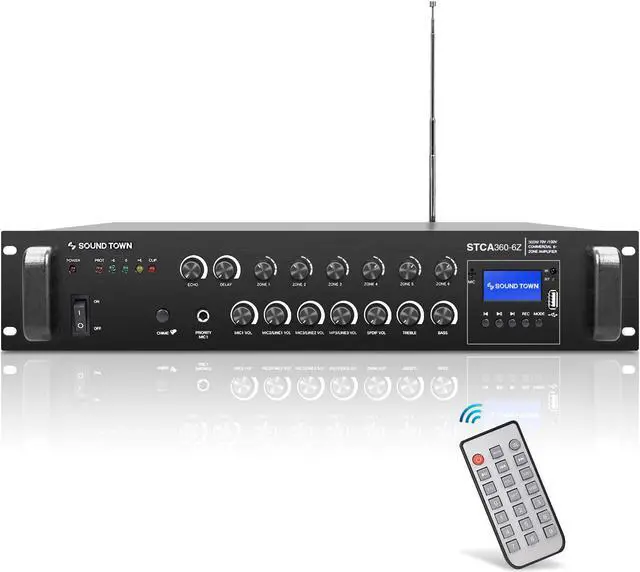 Alt view image 7 of 11 - Sound Town 360 Watts 6-Zone 70V/100V Commercial Power Amplifier with Bluetooth, for Restaurants, Lounges, Bars, Pubs, Schools and Warehouses (STCA360-6Z)