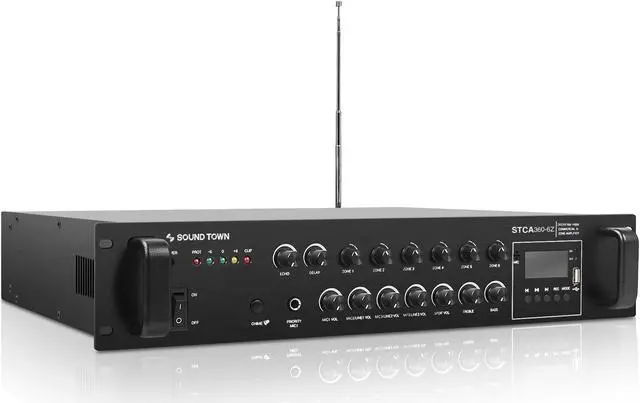 Alt view image 8 of 11 - Sound Town 360 Watts 6-Zone 70V/100V Commercial Power Amplifier with Bluetooth, for Restaurants, Lounges, Bars, Pubs, Schools and Warehouses (STCA360-6Z)