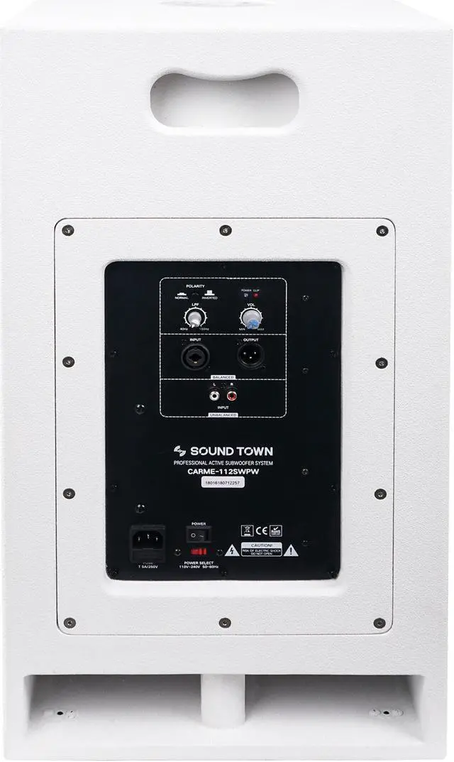 Alt view image 2 of 4 - Sound Town CARME Series 12” 800W Powered PA/DJ Subwoofer with Folded Horn Design, White (CARME-112SWPW)