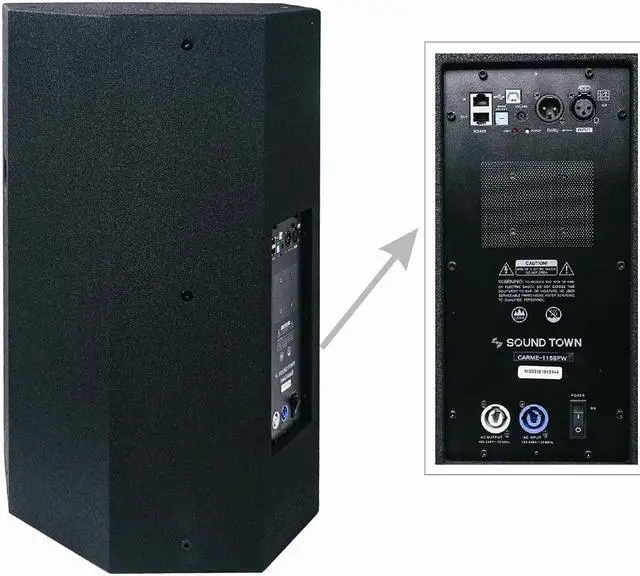 Alt view image 3 of 7 - Sound Town CARME Series Powered PA Speaker and Subwoofer Combo Set with One 15 PA Speaker, One 18 Subwoofer, One Subwoofer Pole, Black