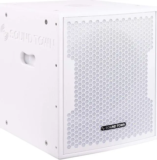 Alt view image 5 of 7 - Sound Town CARME Series Powered PA Speaker and Subwoofer Combo Set with One 12” PA Speaker, One 15” Subwoofer, One Subwoofer Pole, White
