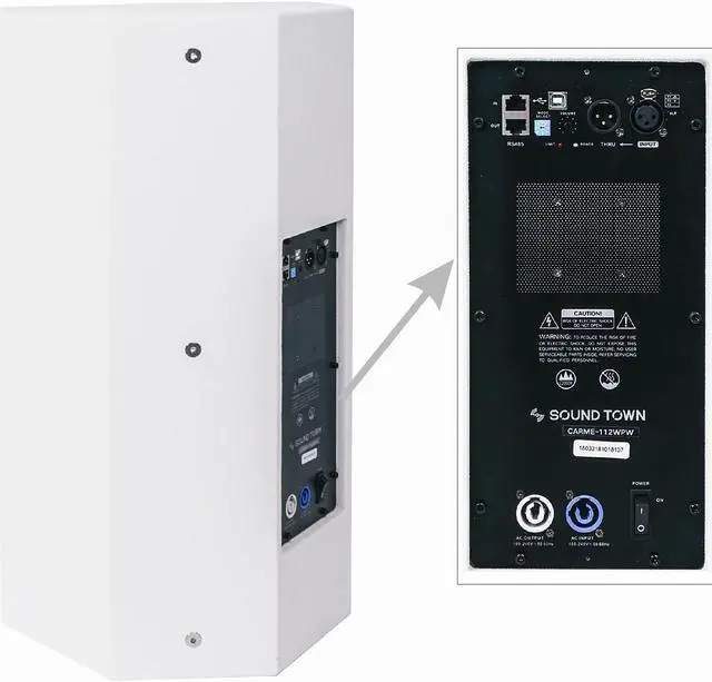 Alt view image 3 of 7 - Sound Town CARME Series Powered PA Speaker and Subwoofer Combo Set with One 12” PA Speaker, One 15” Subwoofer, One Subwoofer Pole, White