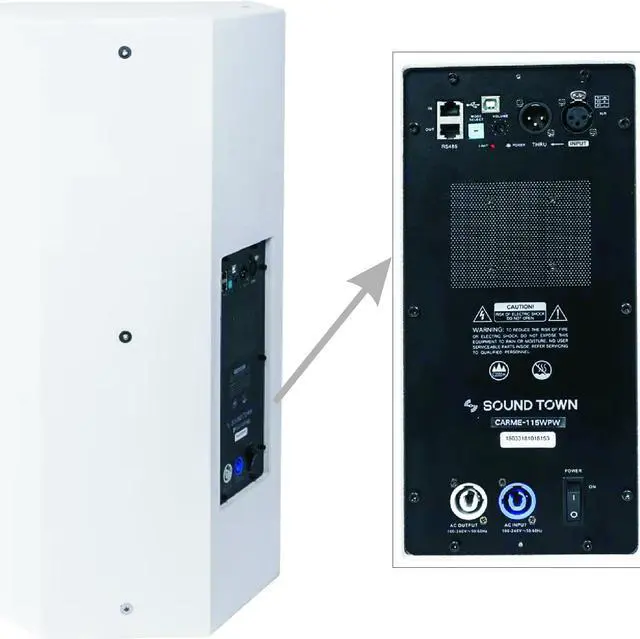 Alt view image 3 of 7 - Sound Town CARME Series Powered PA Speaker and Subwoofer Combo Set with One 15” PA Speaker, One 18” Subwoofer, One Subwoofer Pole, White