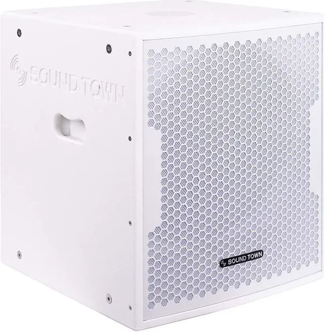 Alt view image 5 of 7 - Sound Town CARME Series Powered PA Speaker and Subwoofer Combo Set with One 15” PA Speaker, One 18” Subwoofer, One Subwoofer Pole, White