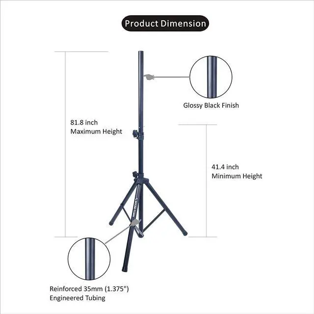 Alt view image 3 of 5 - Sound Town 2-Pack Universal Tripod Speaker Stands with Adjustable Height, 35mm Compatible Insert, Locking Knob and Shaft Pin, Black (STSD-71B-PAIR)