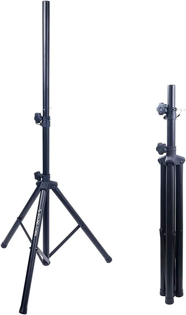 Alt view image 5 of 5 - Sound Town 2-Pack Universal Tripod Speaker Stands with Adjustable Height, 35mm Compatible Insert, Locking Knob and Shaft Pin, Black (STSD-71B-PAIR)