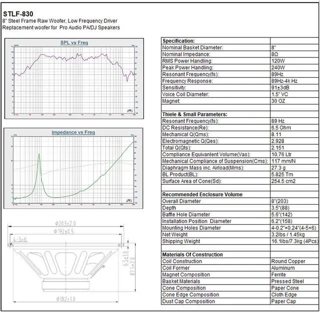 Alt view image 6 of 6 - Sound Town 8” 120W Steel Frame Woofer (Low Frequency Driver), Replacement Woofer for PA/DJ Speakers (STLF-830)
