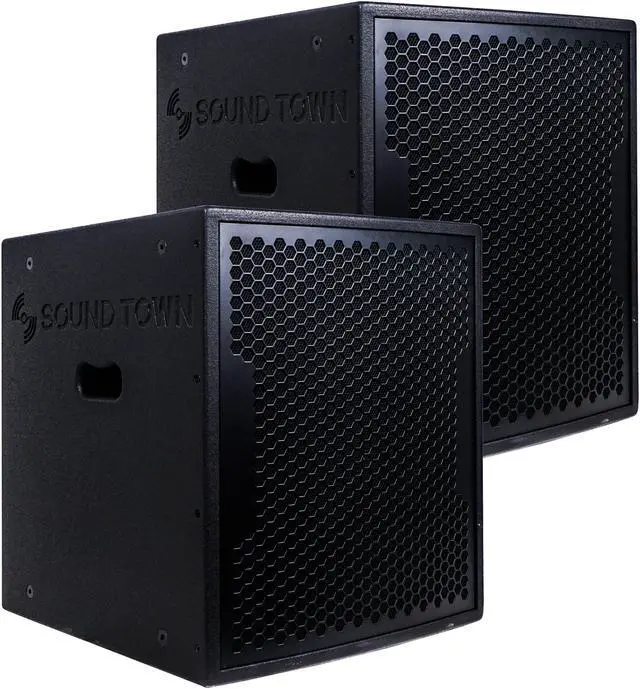 Main image of Sound Town 2-Pack 15" 3200 Watts Powered PA DJ Subwoofers with Speaker Outputs, Plywood Enclosure and Wheels, Black (CARPO-15SPW-PAIR)