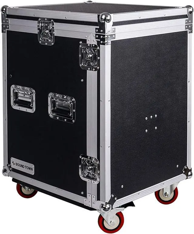 Alt view image 3 of 14 - Sound Town 14-Space PA/DJ Rack/Road ATA Server Case with Slant Mixer Top and Standing Lid Table (STMR-14UWT)