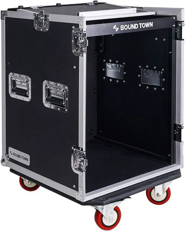 Alt view image 4 of 14 - Sound Town 14-Space PA/DJ Rack/Road ATA Server Case with Slant Mixer Top and Standing Lid Table (STMR-14UWT)