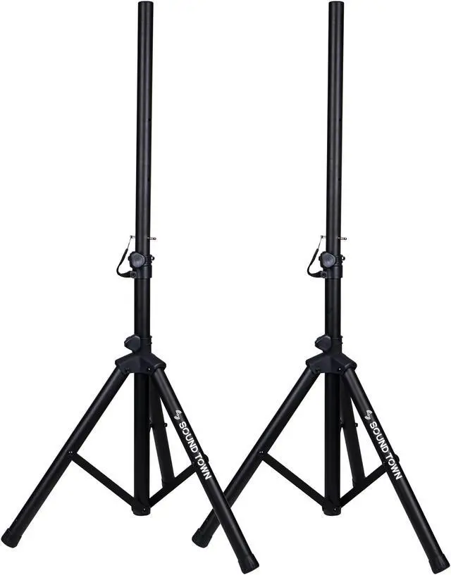 Alt view image 2 of 7 - Sound Town 2-Pack Universal Tripod Speaker Stands with Adjustable Height, 35mm Compatible Insert, Locking Knob and Shaft Pin, Black (STSD-48B-PAIR)