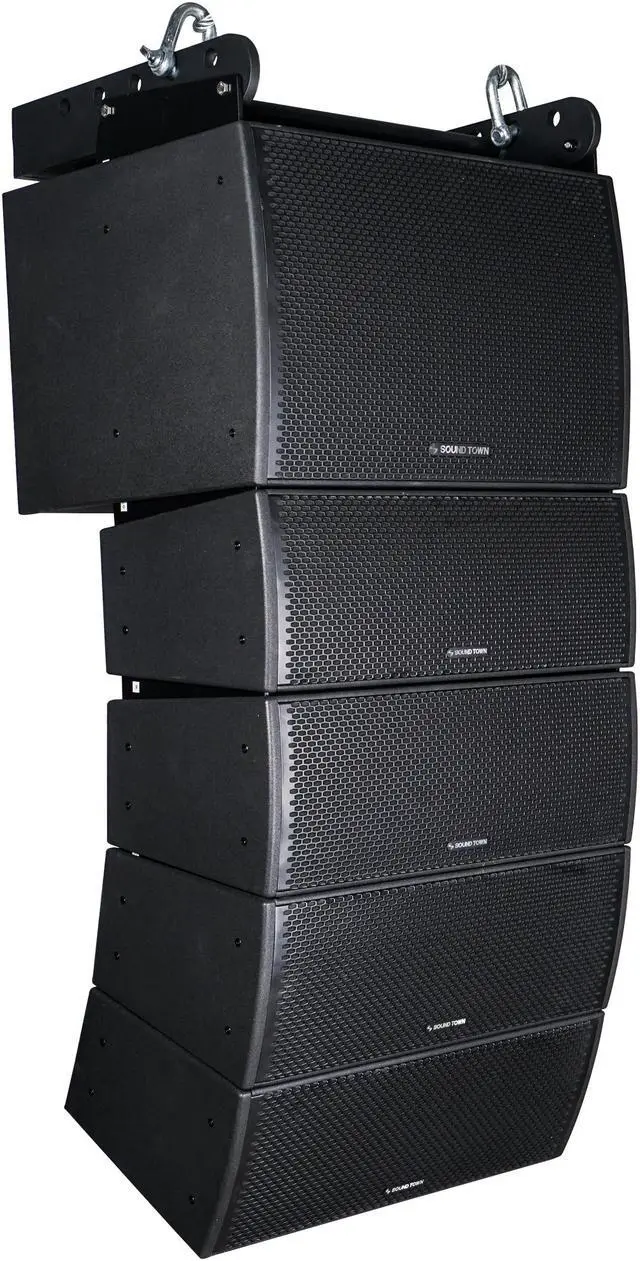 Main image of Sound Town All-Weather Line Array System with 15-inch Water-Resistant Line Array Subwoofer, Four Compact Dual 8-inch Line Array PA Speakers, Full Range/Bi-amp Switchable, Black (ZETHUS-IP115S208X4)