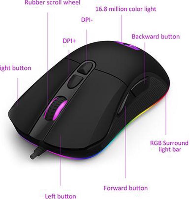Alt view image 3 of 6 - Delux M626 Wired Gaming Mouse 5000-10000 DPI 6600 FPS 7 Buttons RGB Gaming Mice For PC Laptop PUBG Fortnite LOL Game Player