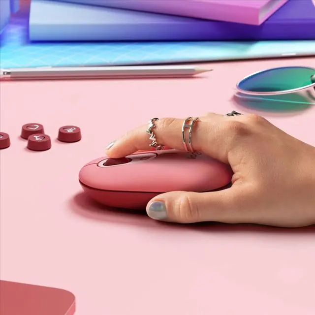 Alt view image 9 of 11 - Logitech Pop Mouse, Wireless Mouse With Customizable Emojis, Silenttouch Technology, Precision/Speed Scroll, Compact Design, Bluetooth, Usb, Multi-Device, Os Compatible - Heartbreaker Rose