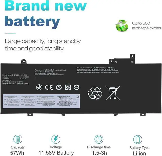 Alt view image 3 of 5 - OEM 57Wh Battery For Lenovo 01AV480
