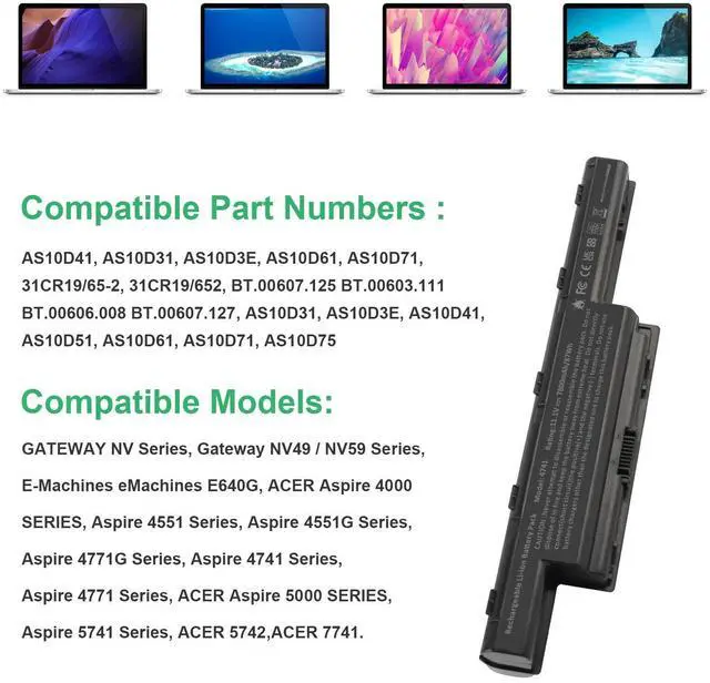 Alt view image 5 of 5 - Tronovia 9 Cells 7800mAh AS10D51 Battery for Acer/Gateway AS10D31 AS10D3E AS10D41 AS10D56 AS10D61 AS10D75