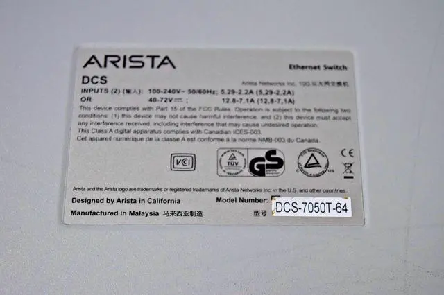 Alt view image 4 of 6 - Arista DCS-7050TX-64-R 48x RJ45 1/10GBASE-T 4x QSFP+ Switch R-F Air 2x AC PSU HSS