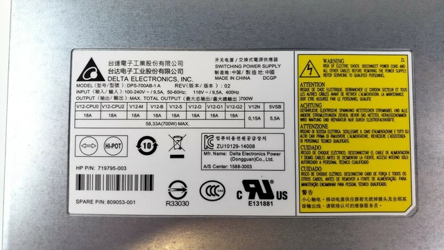 Alt view image 3 of 3 - HP Z440 Workstation 700W Power Supply Delta DPS-700AB-1 A 719795-003 809053-001