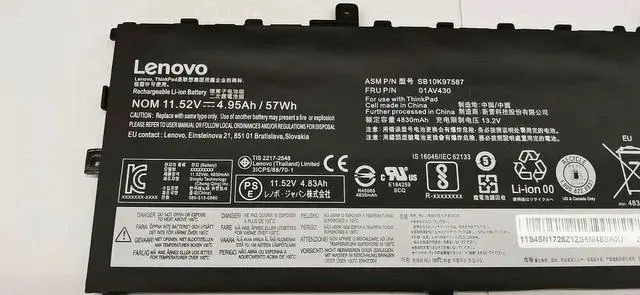 Alt view image 2 of 5 - New Genuine OEM Lenovo Battery 57Wh SB10K97587 SB10K97588 01AV494 SB10K97586 01AV429 SB10K97586 ThinkPad X1 Carbon 5th Gen 2017 6th Gen 2018 Series 11.52V 01AV431 01AV430