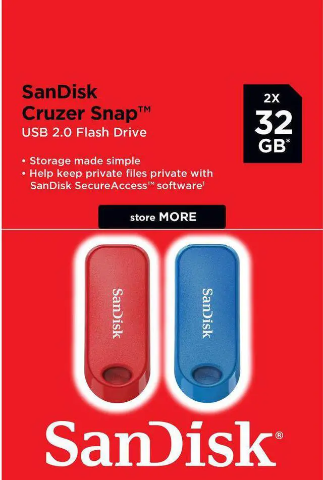 Alt view image 5 of 5 - SanDisk - Cruzer Snap 32GB USB 2.0 Type-A Flash Drive (2-Pack) - Red, Blue