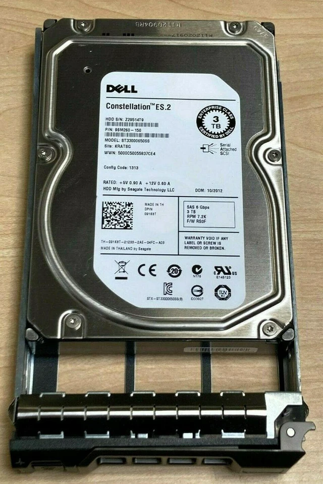 Main image of 91K8T 091K8T ST33000650SS DELL 3TB 7.2K 6G LFF 3.5'' SAS HDD HARD DRIVE W/TRAY