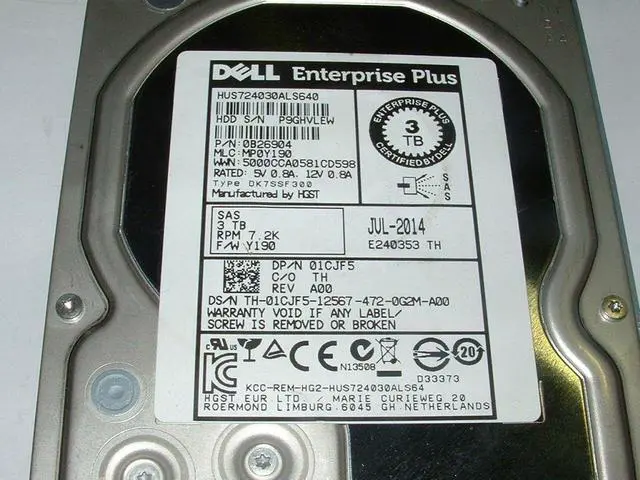 Alt view image 3 of 3 - Dell Compellent 1CJF5 // HUS714030ALS640 3TB 6G 7200 3.5" SAS HDD With Tray