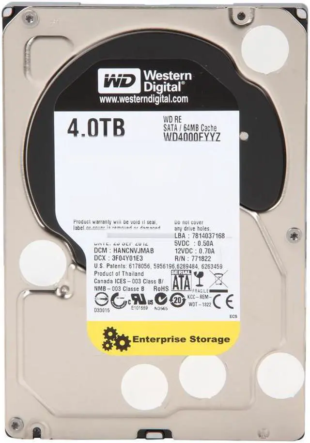 Alt view image 3 of 5 - WD Re 4TB Datacenter Capacity Hard Disk Drive - 7200 RPM Class SATA 6Gb/s 64MB Cache 3.5 inch WD4000FYYZ