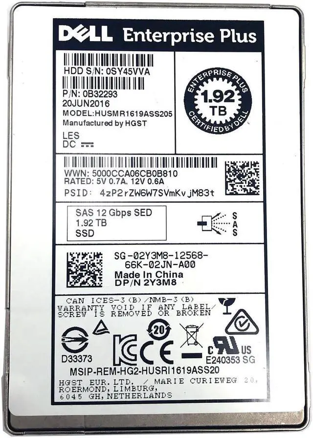 Main image of Dell 1.92TB Enterprise Plus SSD160MR 1.92TB 12GB/s SAS 2.5'' SSD HUSMR1619ASS205