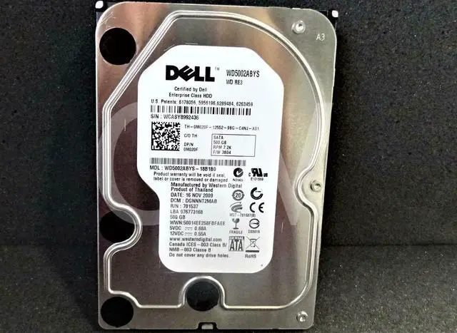 Main image of Dell M020F 0M020F 500GB 7.2K 3G 16MB 3.5" SATA Hard Drive WD5002ABYS (BAREDRIVE)