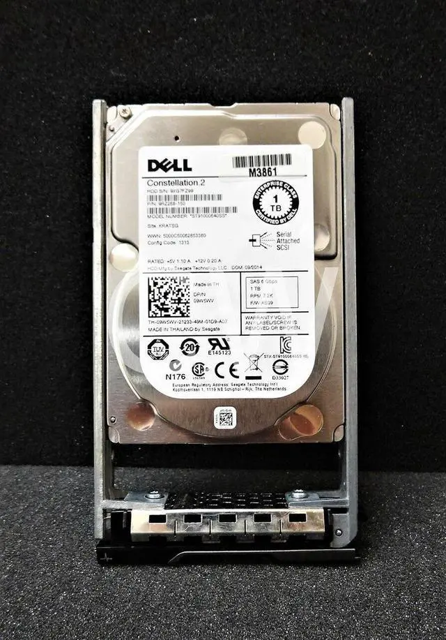 Alt view image 2 of 2 - Dell 9W5WV 09W5WV 1TB 7.2K 6G 64MB 2.5" SFF SAS Hard Drive ST91000640SS W/ Tray