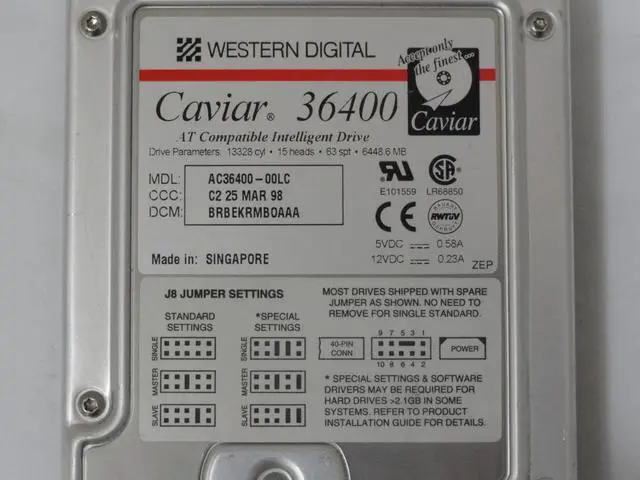 Alt view image 2 of 7 - HDD, 6.4GB, AC36400-00LC, C2 22 MAR 99 S, CSAARNAA0AAA