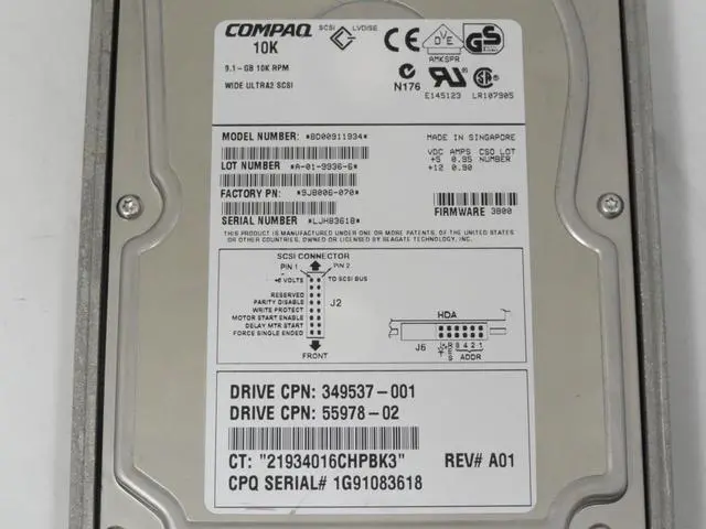 Alt view image 3 of 5 - HDD 9.1GB 10K ULTRA2 SCSI, BD00911934, 9J8006-070, 30-55978-02, W/TRAY