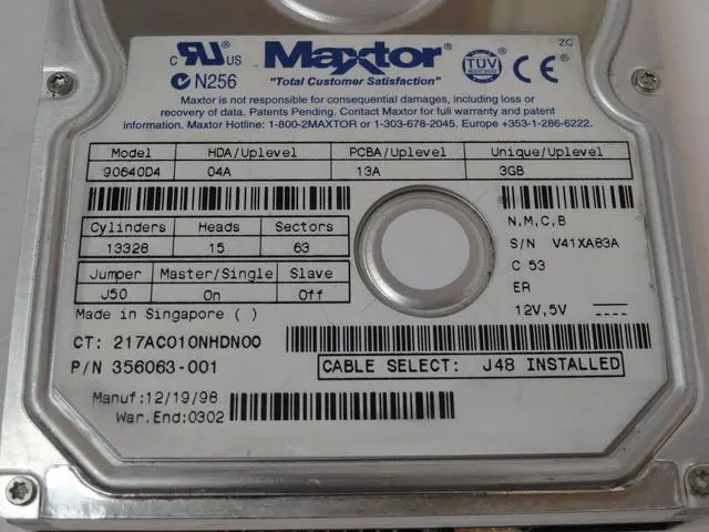 Alt view image 4 of 6 - HDD, 6.4GB, MAXTOR 356063-001, 90640D4, COMPAQ 166973-001
