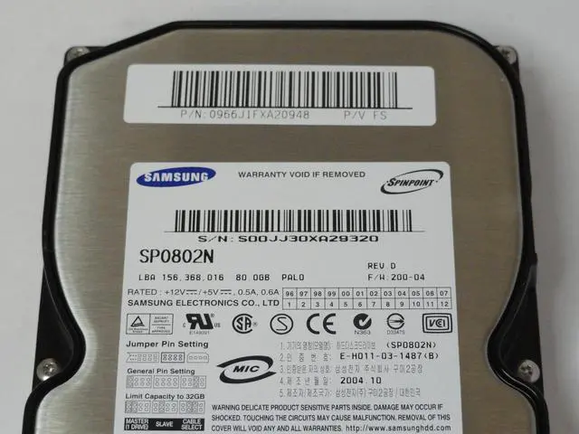 Alt view image 4 of 5 - SAMSUNG Sp0802N Spinpoint P80 80Gb 7200Rpm 40Pin 2Mb Buffer 3.5Inch Ata Ide 133 Internal Hard Disk Drive
