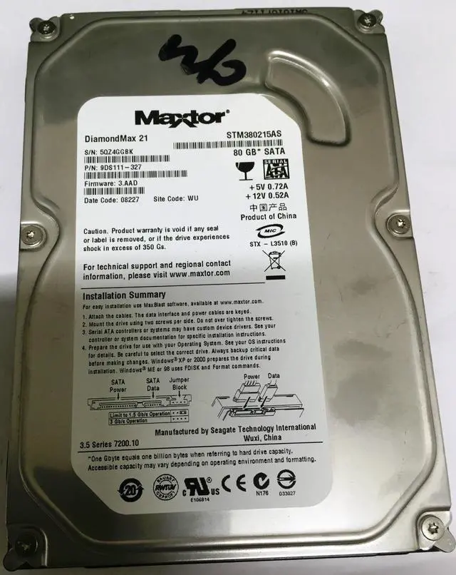 Alt view image 3 of 3 - Maxtor 80GB SATA 7200rpm 3.5in HDD ( 9DS111-329 STM380215AS  Maxtor )