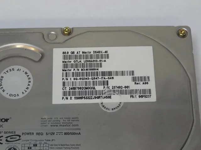 Alt view image 3 of 4 - Maxtor 80GB IDE 5400rpm 3.5in HDD ( 4K080H4 D540X-4K 12343 237402-001 06P5237 Maxtor Dell Compaq)